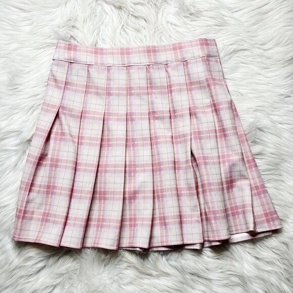 Stretchy Plaid Pleated School Girl Skirt Pink Size medium - Picture 1 of 3